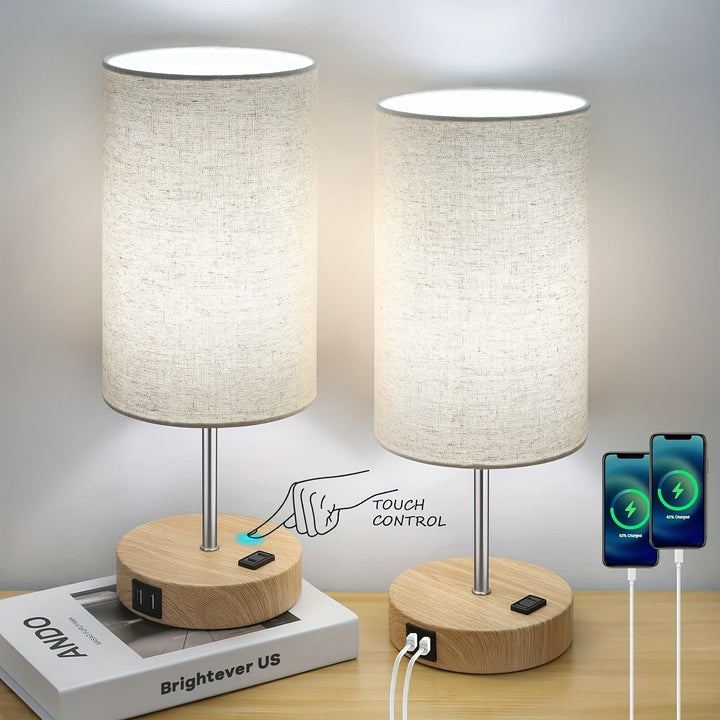 Lumora Stolik Nocny z Lampą Ładowania – Lampa Nocna LED z Dotykowym Sterowaniem i Portem USB
