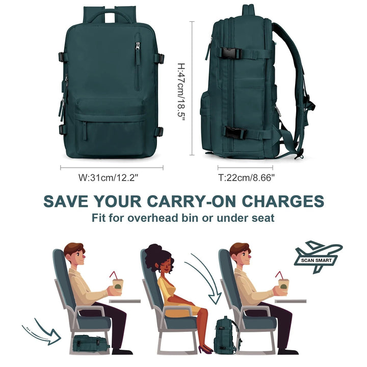 Carvallo Damski Plecak Turystyczny 35 L | Wodoodporny z portem USB | Ochrona przed kradzieżą i kieszeń na buty | Do Wędrówek, Codzienności i Podróży