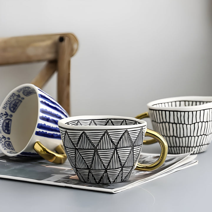 Kubek ceramiczny z geometrycznym wzorem – Stylowy i nowoczesny | Idealny do kawy lub herbaty