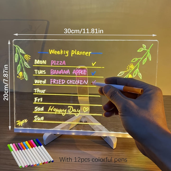 RoyaleGlow USB LED Tablica Notatowa z 12 Kredkami Kolorowymi - Świecąca Tablica do Wiadomości do Biura i Domu