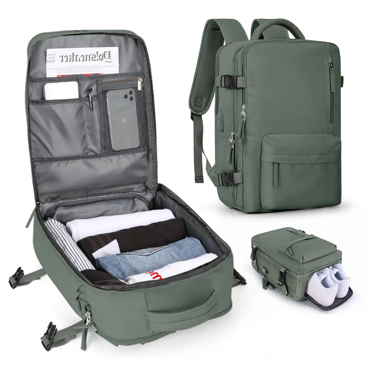 Carvallo Damski Plecak Turystyczny 35 L | Wodoodporny &amp; z portem USB | Ochrona przed kradzieżą &amp; Komora na buty | Do Wędrówek, Codziennych Użycia &amp; Podróży
