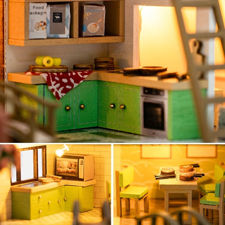 Miniaturowa Willa 3D Puzzle Kit – Ręcznie Wykonana Model z Oświetleniem LED i Szczegółowym Wnętrzem