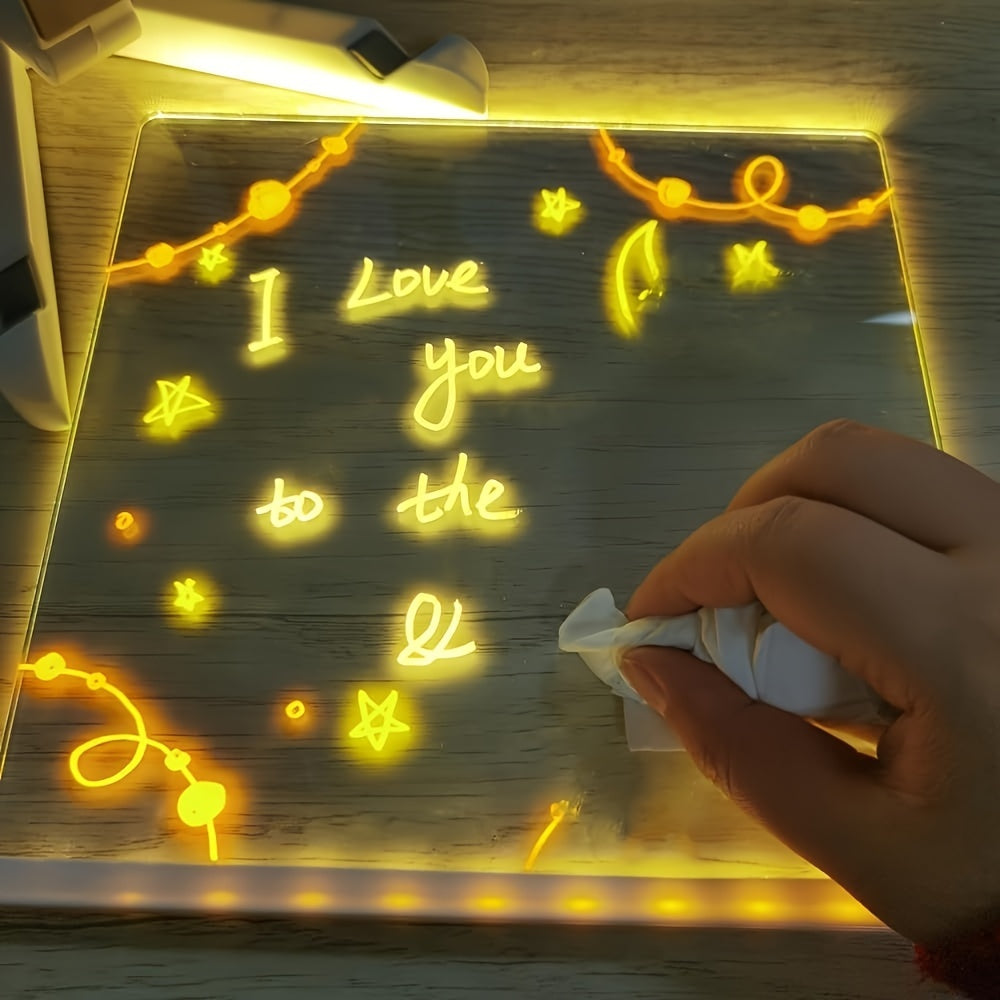 RoyaleGlow USB LED Tablica Notatowa z 12 Kredkami Kolorowymi - Świecąca Tablica do Wiadomości do Biura i Domu