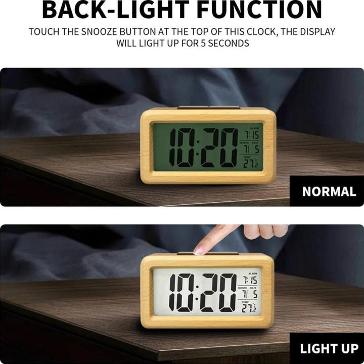 Drewniany Budzik Cyfrowy – Wyświetlacz LED z Temperaturą i Datą