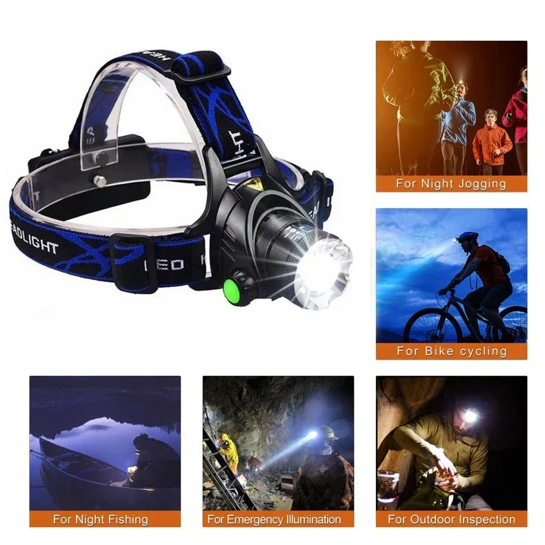 Lampa czołowa | Ładowalna Wodoodporna Zoomowalna Lampa Czołowa LED
