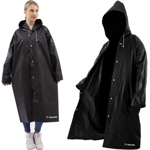 Długi Unisex Czarny Płaszcz Przeciwdeszczowy z Kapturem