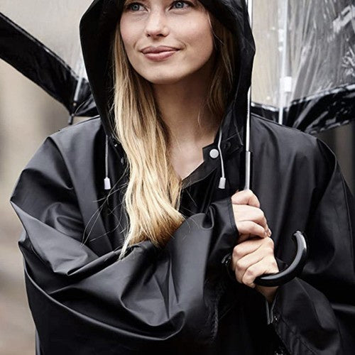 Długi Unisex Czarny Płaszcz Przeciwdeszczowy z Kapturem