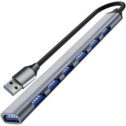 7-Portowy Hub USB w Aluminium – USB 3.2 Szybkie Ładowanie i Funkcja Plug-and-Play