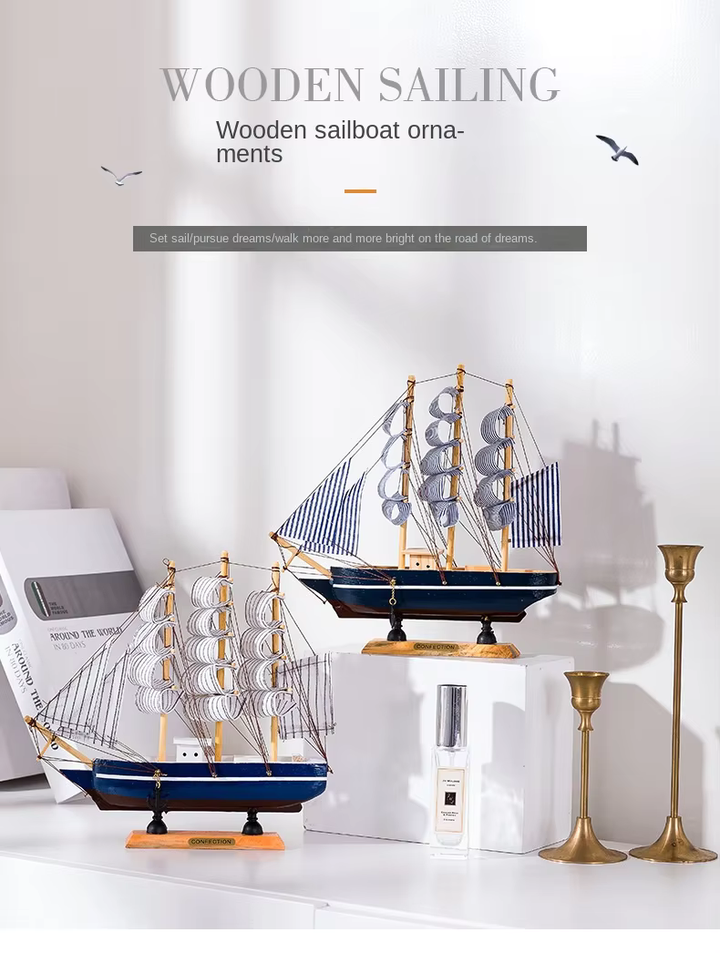 Royaleva Nordic Wooden Sailboat Sculpture - LED Oświetlony Element Dekoracyjny, Zasilany Baterią