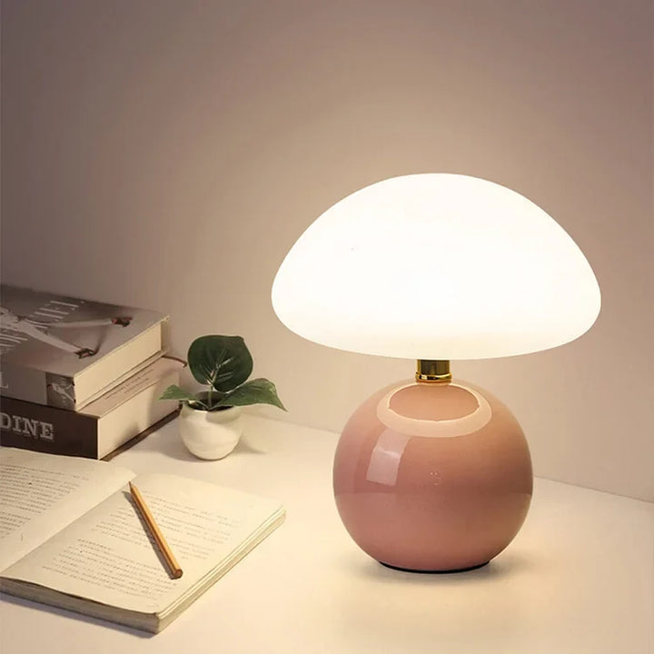 Lampa stołowa kremowa ceramiczna LED w kształcie grzyba