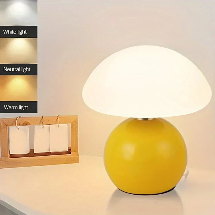 Lampa stołowa kremowa ceramiczna LED w kształcie grzyba