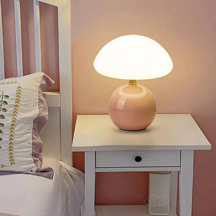 Lampa stołowa kremowa ceramiczna LED w kształcie grzyba
