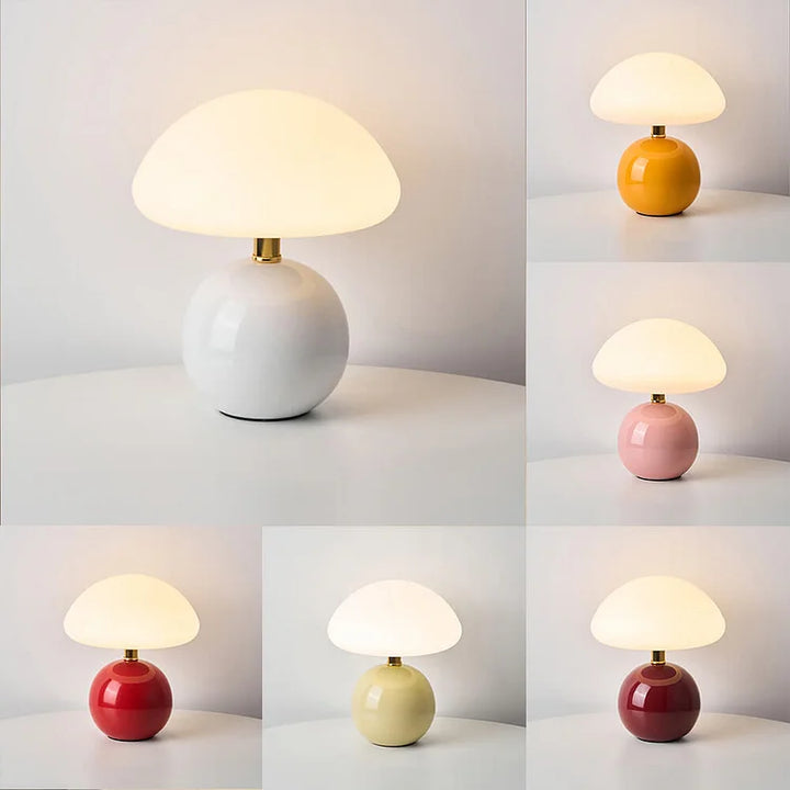 Lampa stołowa kremowa ceramiczna LED w kształcie grzyba