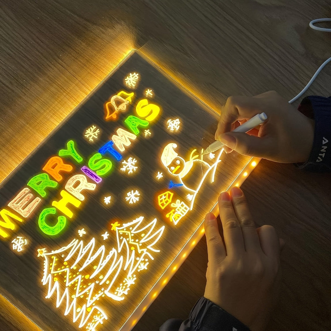 RoyaleGlow USB LED Tablica Notatowa z 12 Kredkami Kolorowymi - Świecąca Tablica do Wiadomości do Biura i Domu