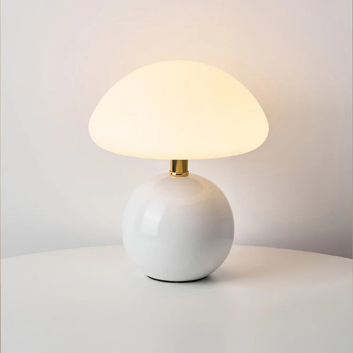 Lampa stołowa kremowa ceramiczna LED w kształcie grzyba
