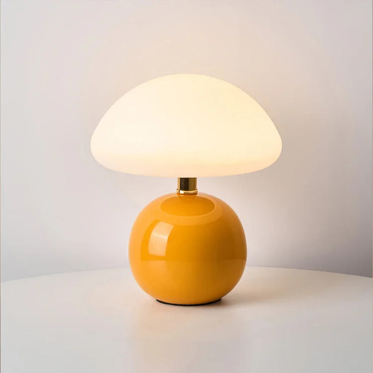 Lampa stołowa kremowa ceramiczna LED w kształcie grzyba
