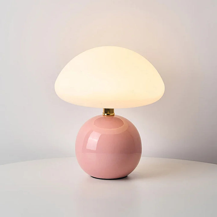 Lampa stołowa kremowa ceramiczna LED w kształcie grzyba