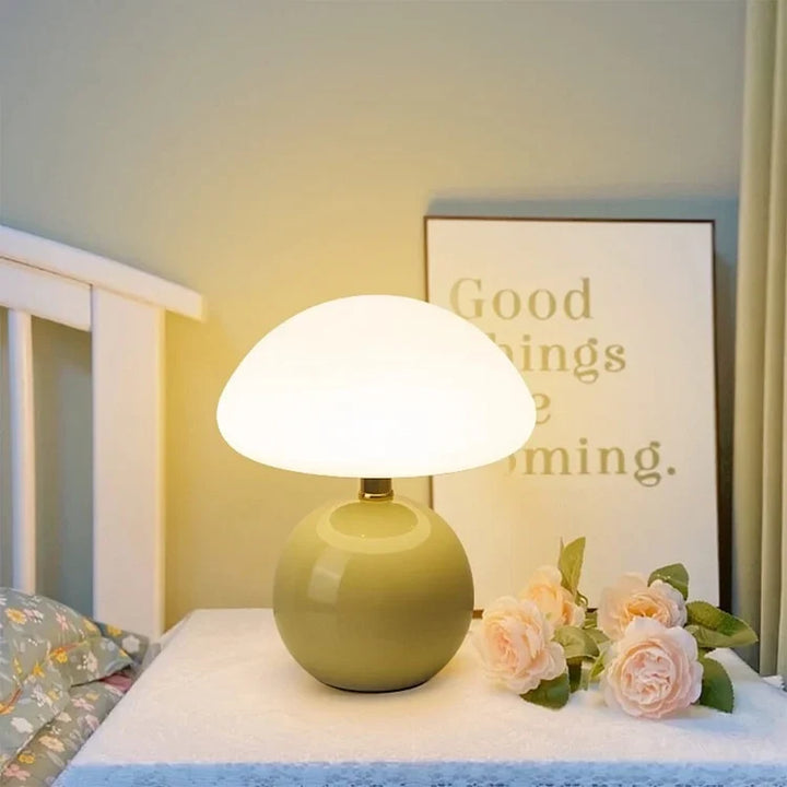 Lampa stołowa kremowa ceramiczna LED w kształcie grzyba