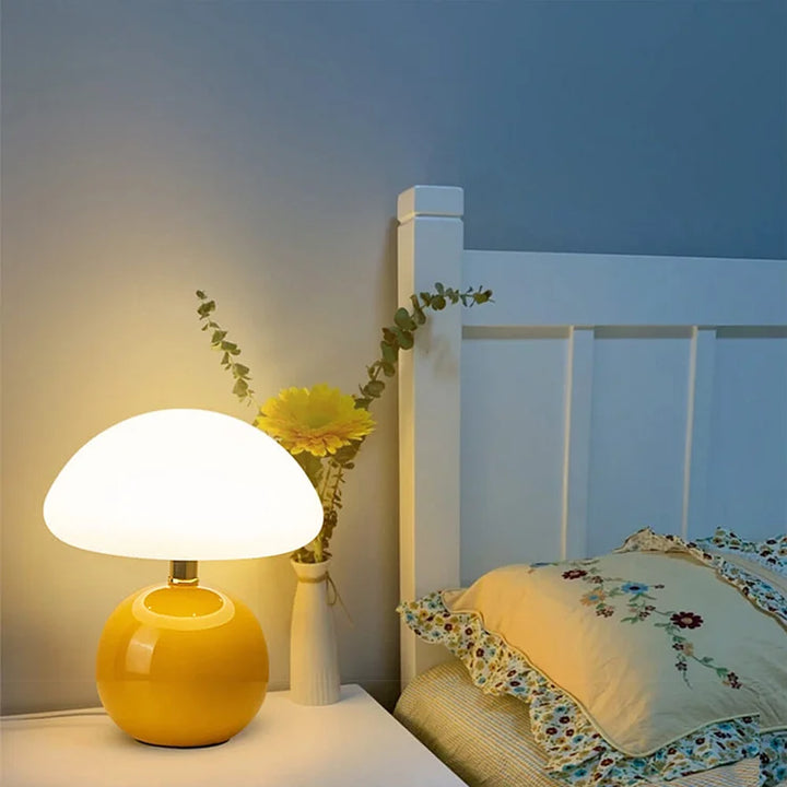 Lampa stołowa kremowa ceramiczna LED w kształcie grzyba