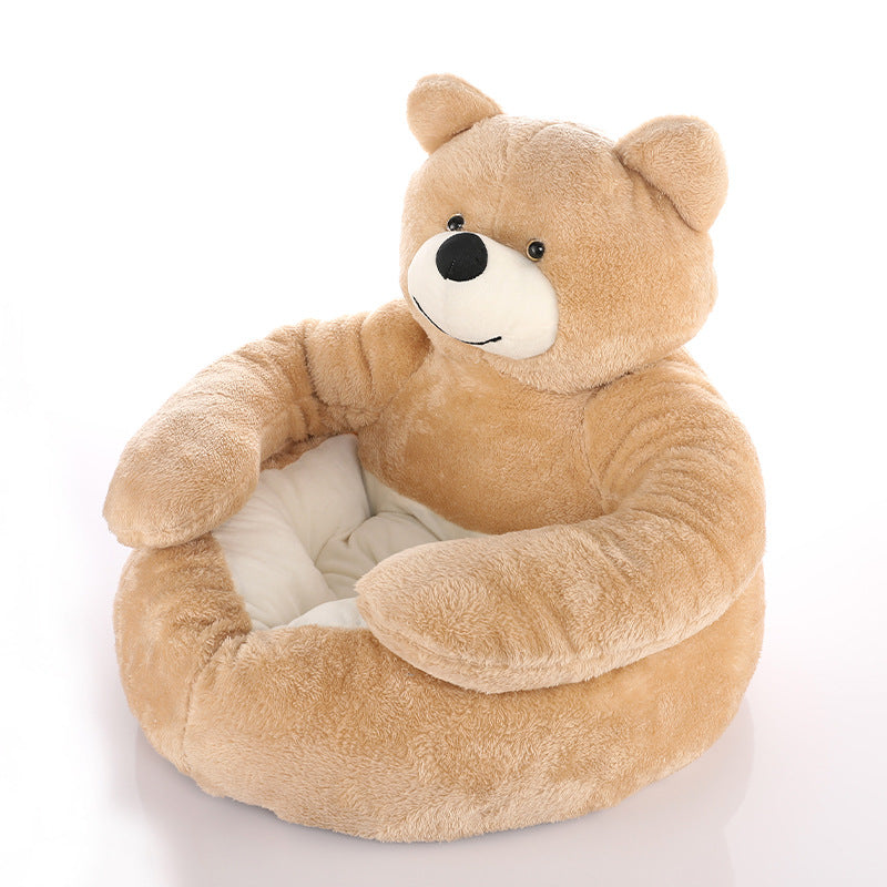 Przytulna Sofa dla Kota w Kształcie Misia z Miękkiego Kerseymer