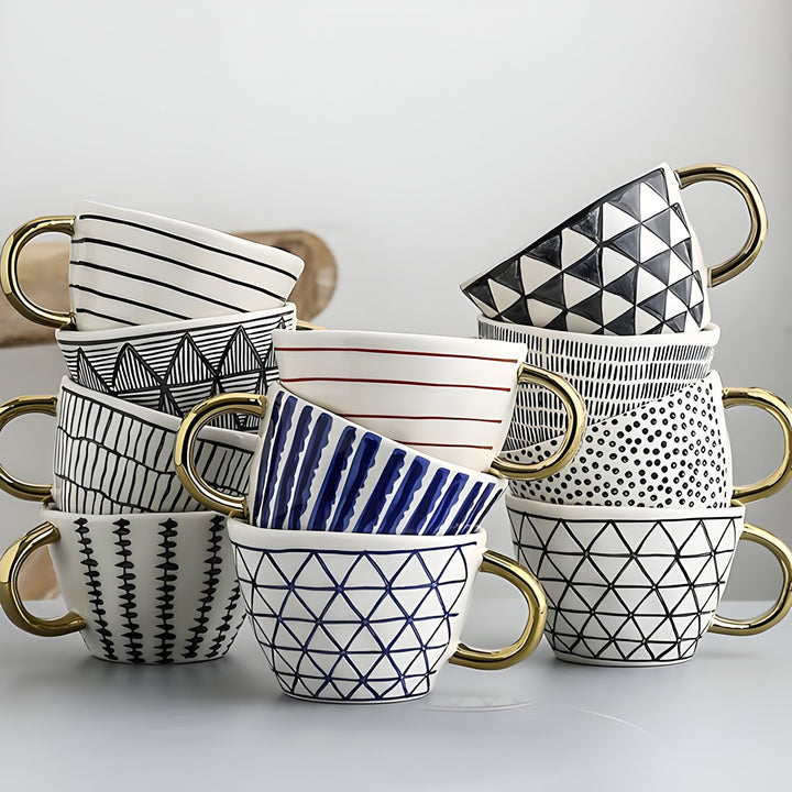 Kubek ceramiczny z geometrycznym wzorem – Stylowy i nowoczesny | Idealny do kawy lub herbaty
