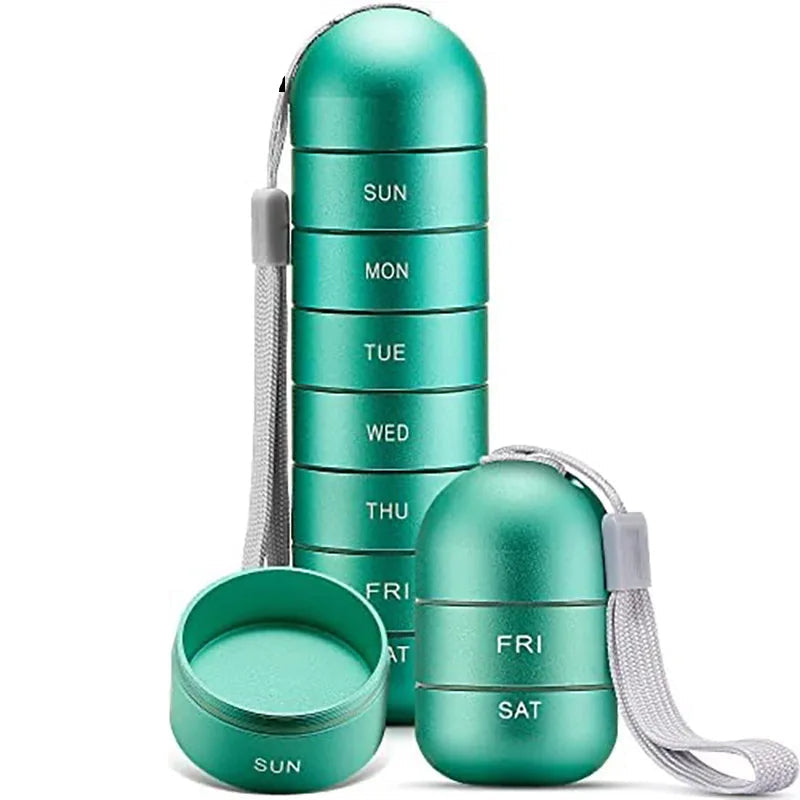 Aluminiowy 7-dniowy przenośny organizer na tabletki do podróży, pudełko na tabletki