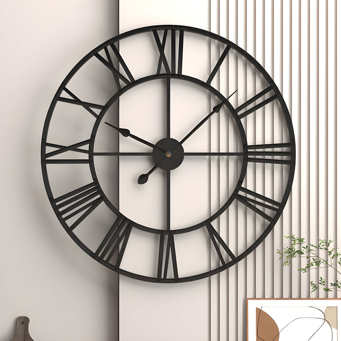 Rzymskie cyfry Żelazna sztuka Zegar wiszący Cichy design