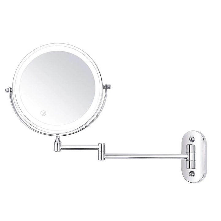 Lustro LED na ścianę z chromowaną ramą i powiększeniem