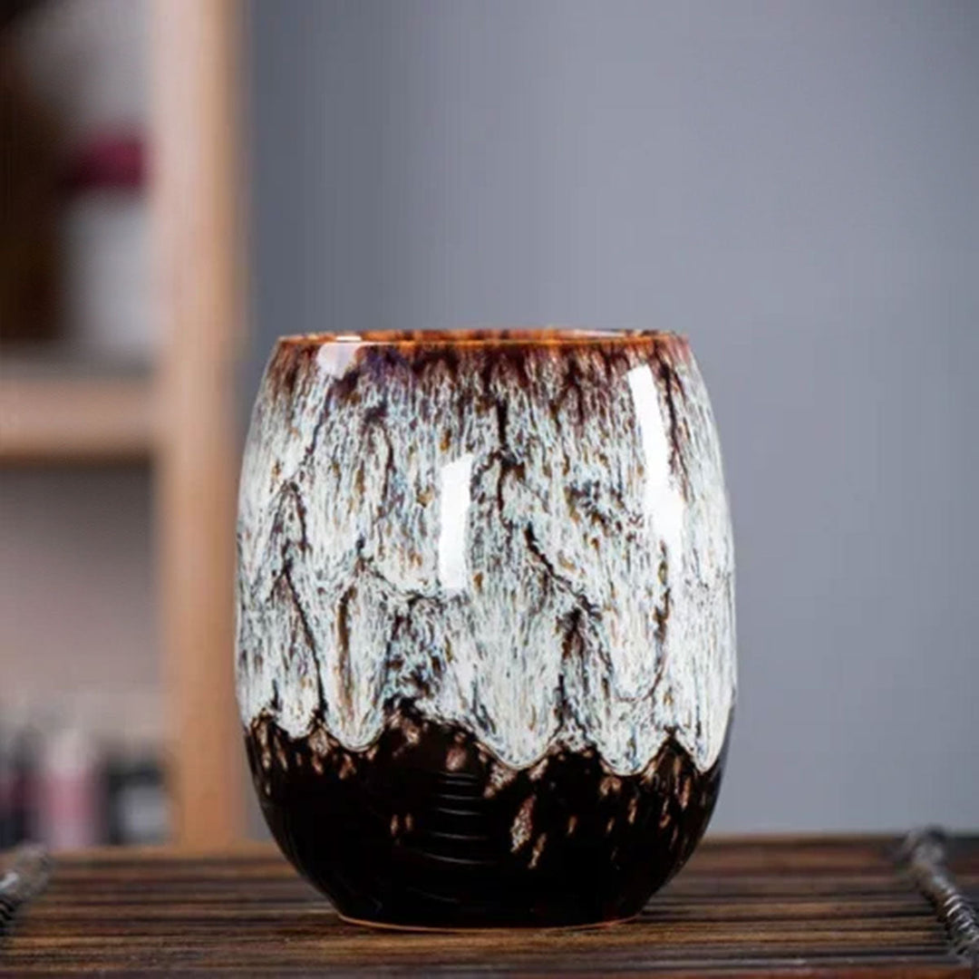 Marmurowy Ceramiczny Kubek do Kawy | 10oz z Złotym Uchem | Elegancki Wzór Wiru