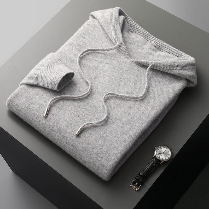 Hoodie z Wełny Merino dla Mężczyzn z Miękkim Wykończeniem