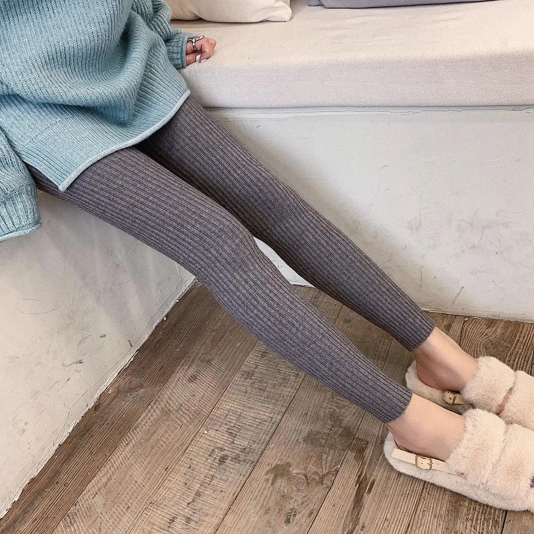 Damskie legginsy z wysokim stanem i prążkowanym splotem