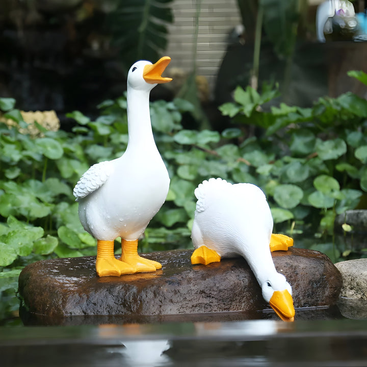PuddlePals Rzeźba – Styl Wiejski Kaczka &amp; Gęś Figura