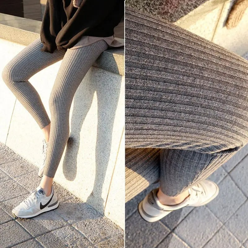 Damskie legginsy z wysokim stanem i prążkowanym splotem