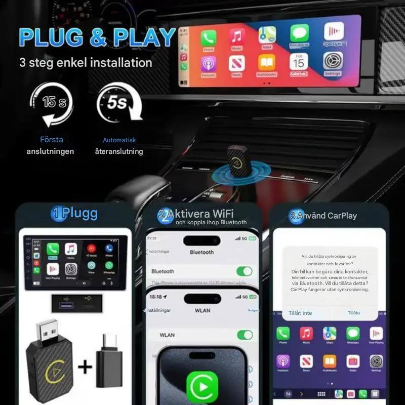 CarloBox – Bezprzewodowy Adapter CarPlay i Android Auto | Prosty Plug &amp; Play dla Bezprzewodowego Doświadczenia w Samochodzie