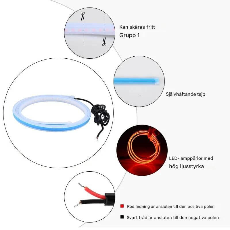 GlowTail - LED DRL List do Samochodu | 150cm Sekwencyjna Taśma Świetlna z Wodoodporną Konstrukcją
