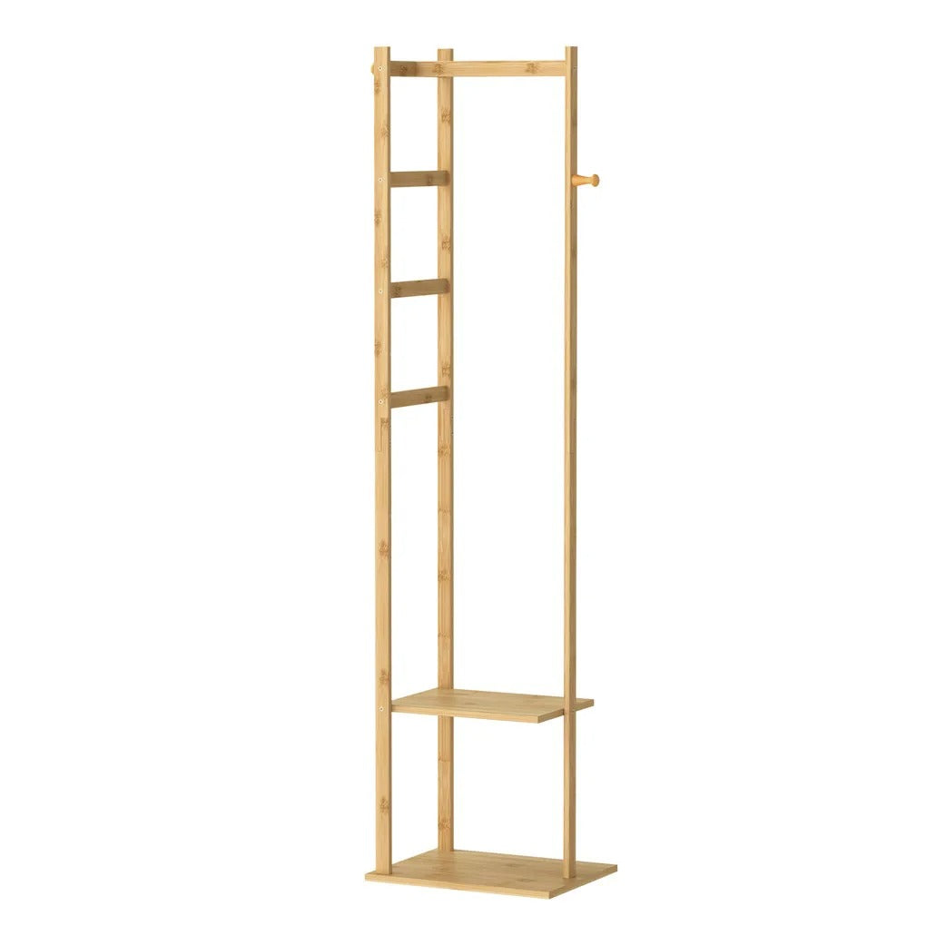 HarmonyWood Rack - Regał narożny z bambusa z hakami i półkami