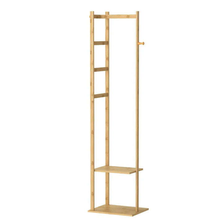 HarmonyWood Rack - Regał narożny z bambusa z hakami i półkami