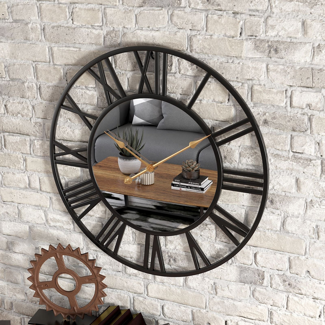 Vintage Lustro Zegar Ścienny | Cichy Ruch Sekundowy | Industrialny Styl Dekoracyjny | Tył do Tyłu
