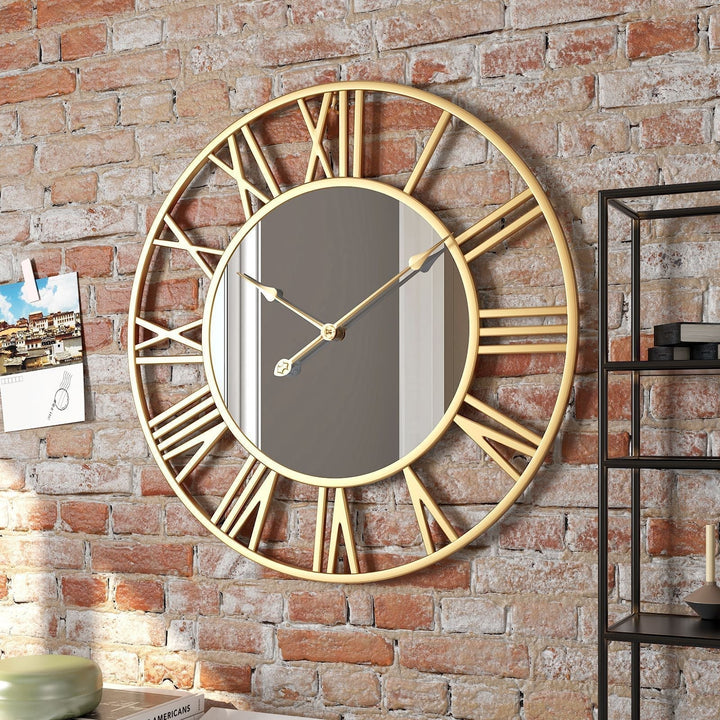 Vintage Lustro Zegar Ścienny | Cichy Ruch Sekundowy | Industrialny Styl Dekoracyjny | Tył do Tyłu