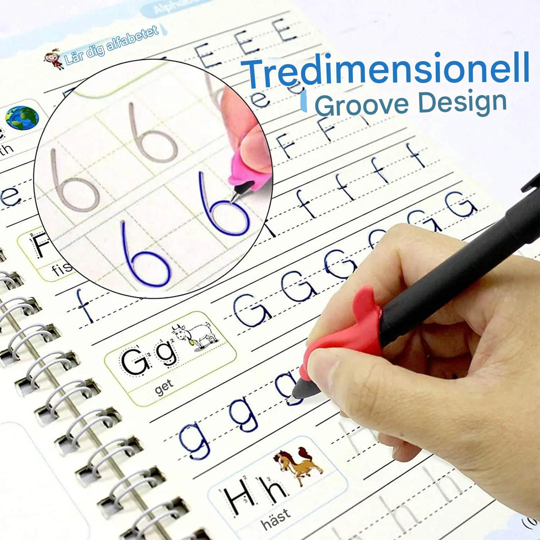 Zestaw 4 Książek Ćwiczeniowych dla Dzieci - Ćwiczenia Kaligraficzne z 3D, Wielokrotne Naklejki i Trening Matematyczny