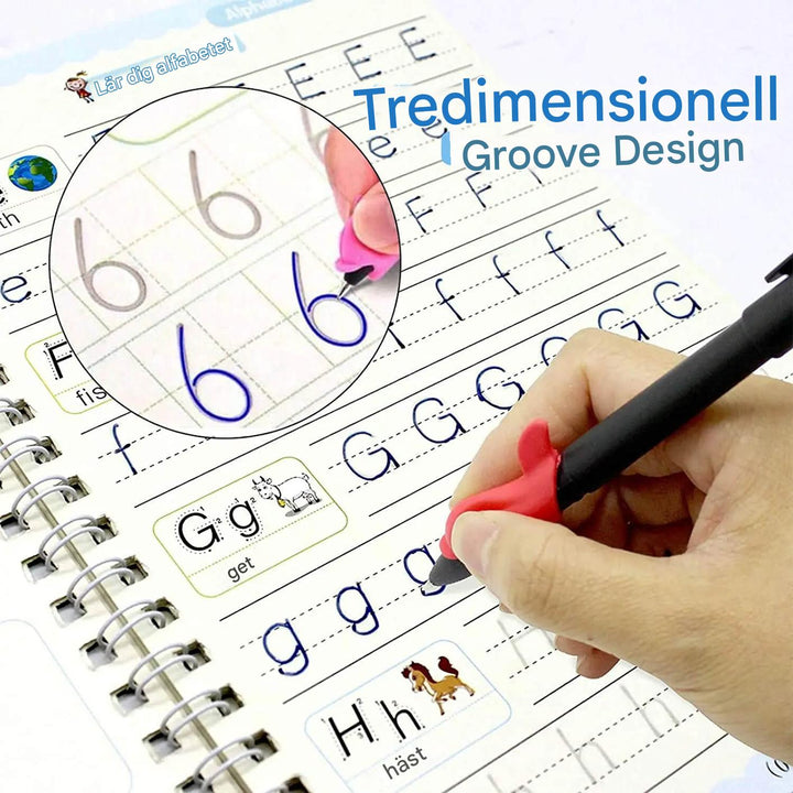 Zestaw 4 Książek Ćwiczeniowych dla Dzieci - Ćwiczenia Kaligraficzne z 3D, Wielokrotne Naklejki i Trening Matematyczny