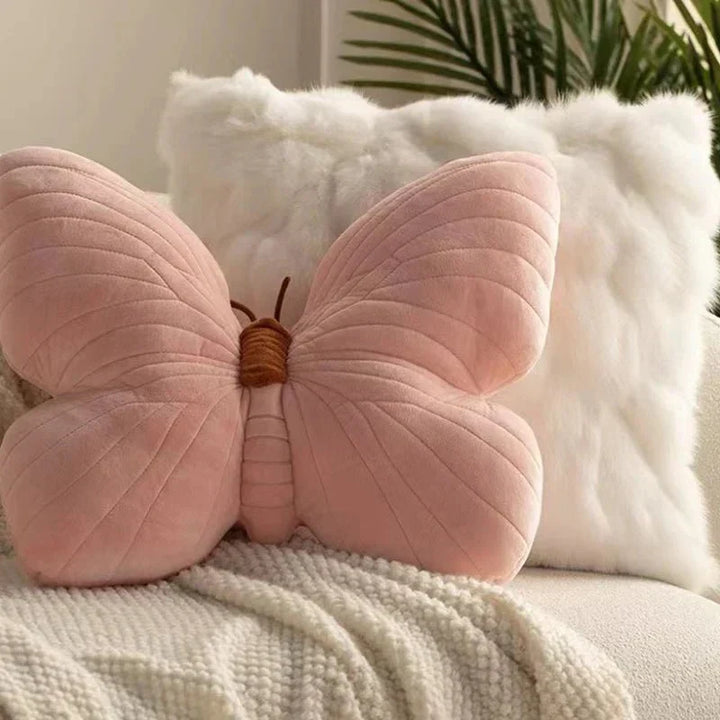 Różowa Pluszowa Poduszka Motyl do Sofy i Sypialni