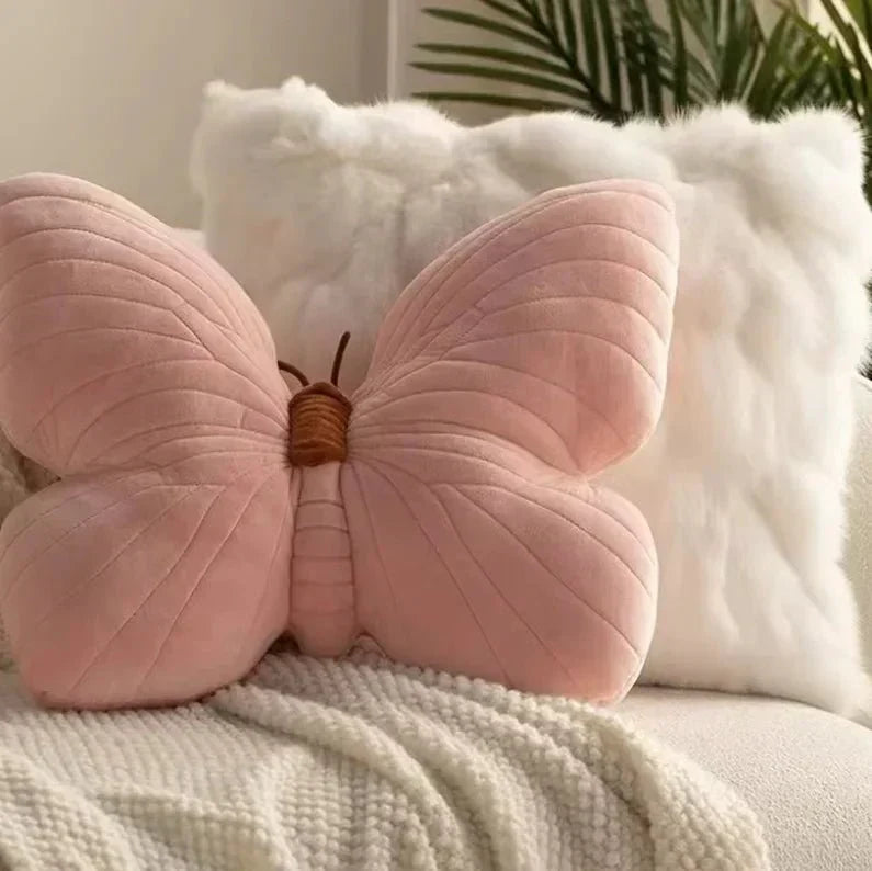 Różowa Pluszowa Poduszka Motyl do Sofy i Sypialni
