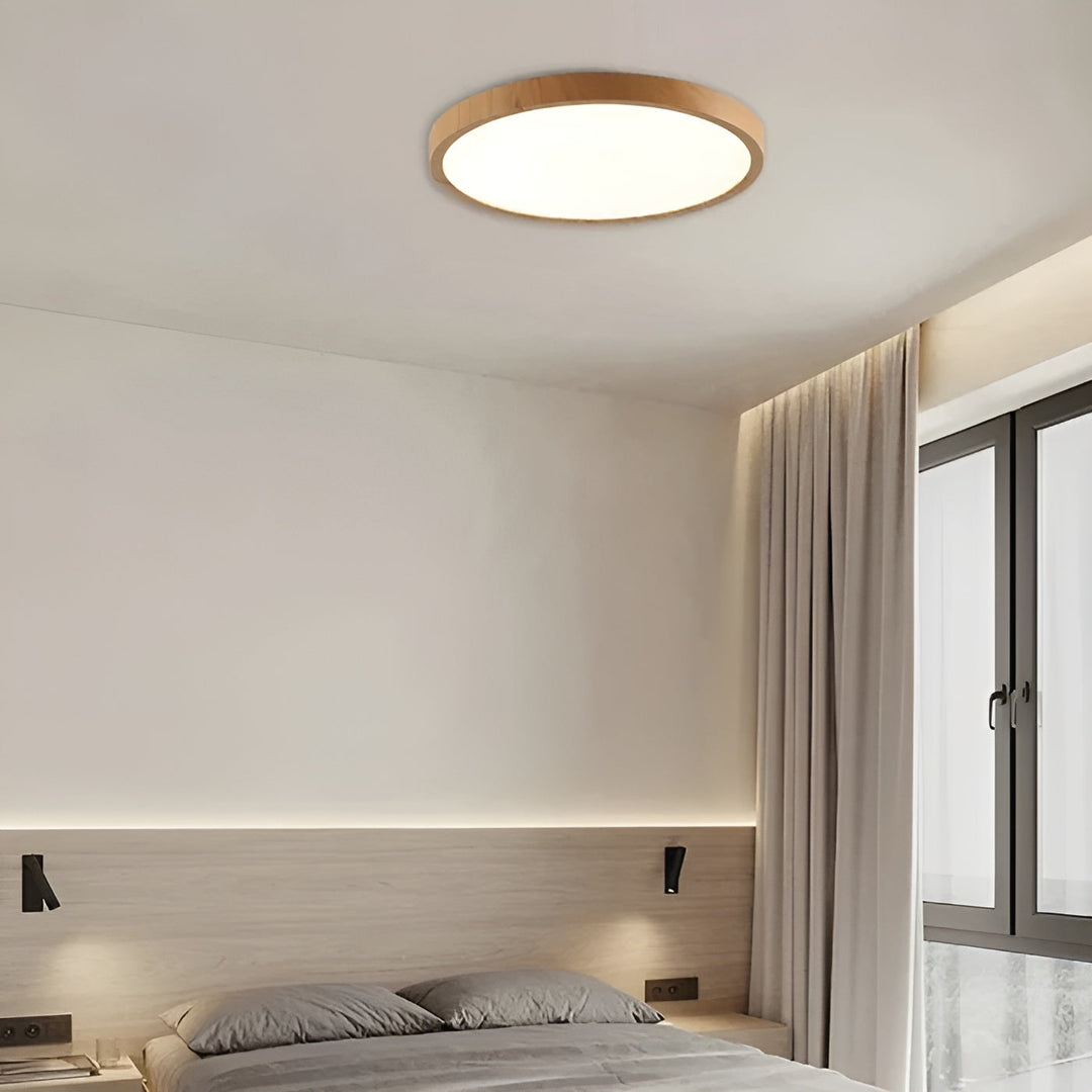 GrainGlow Light - Nowoczesna Ultra-Cienka Lampa Sufitowa z Drewna