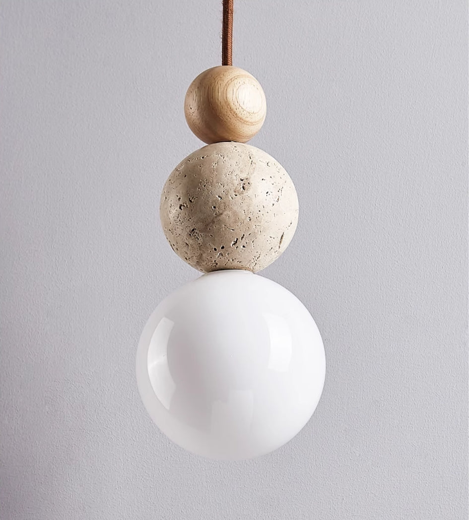Lampa Wisząca Rustykalna Kamień i Drewno