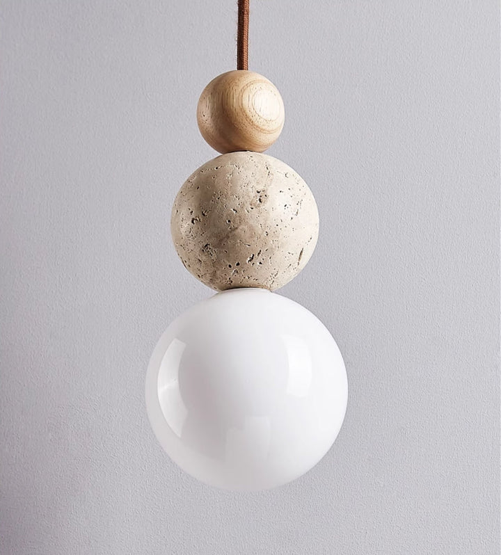 Lampa Wisząca Rustykalna Kamień i Drewno