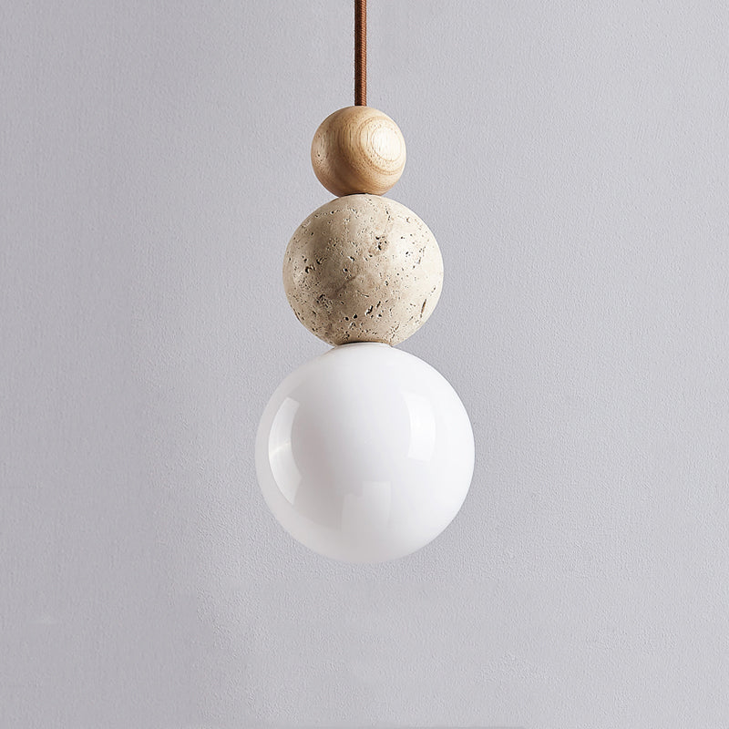 Lampa Wisząca Rustykalna Kamień i Drewno