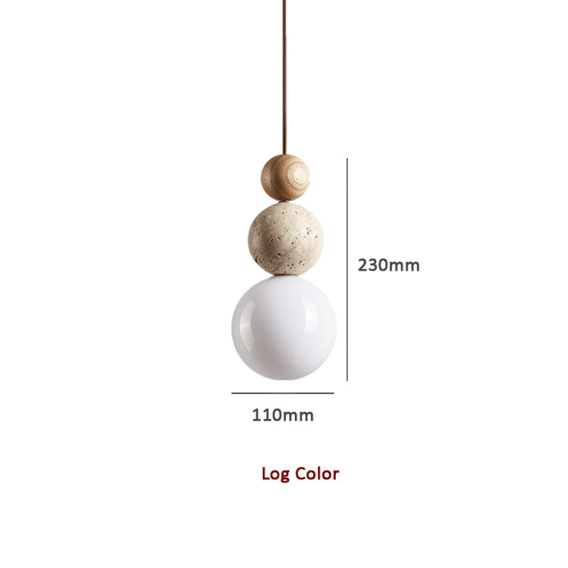 Lampa Wisząca Rustykalna Kamień i Drewno