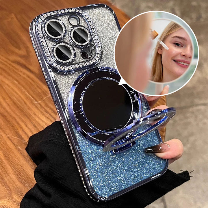 Etui na telefon z lustrem, magnetyczny stojak, brokat