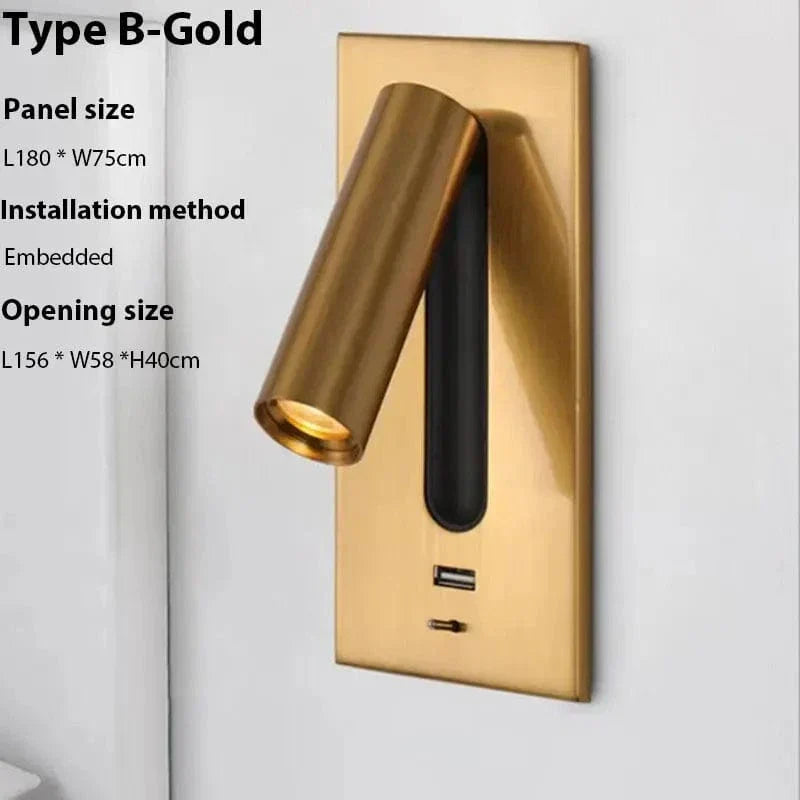 Regulowana lampa ścienna z ładowaniem USB i rotacją 350° – Nowoczesna lampa ścienna do sypialni i zastosowań hotelowych